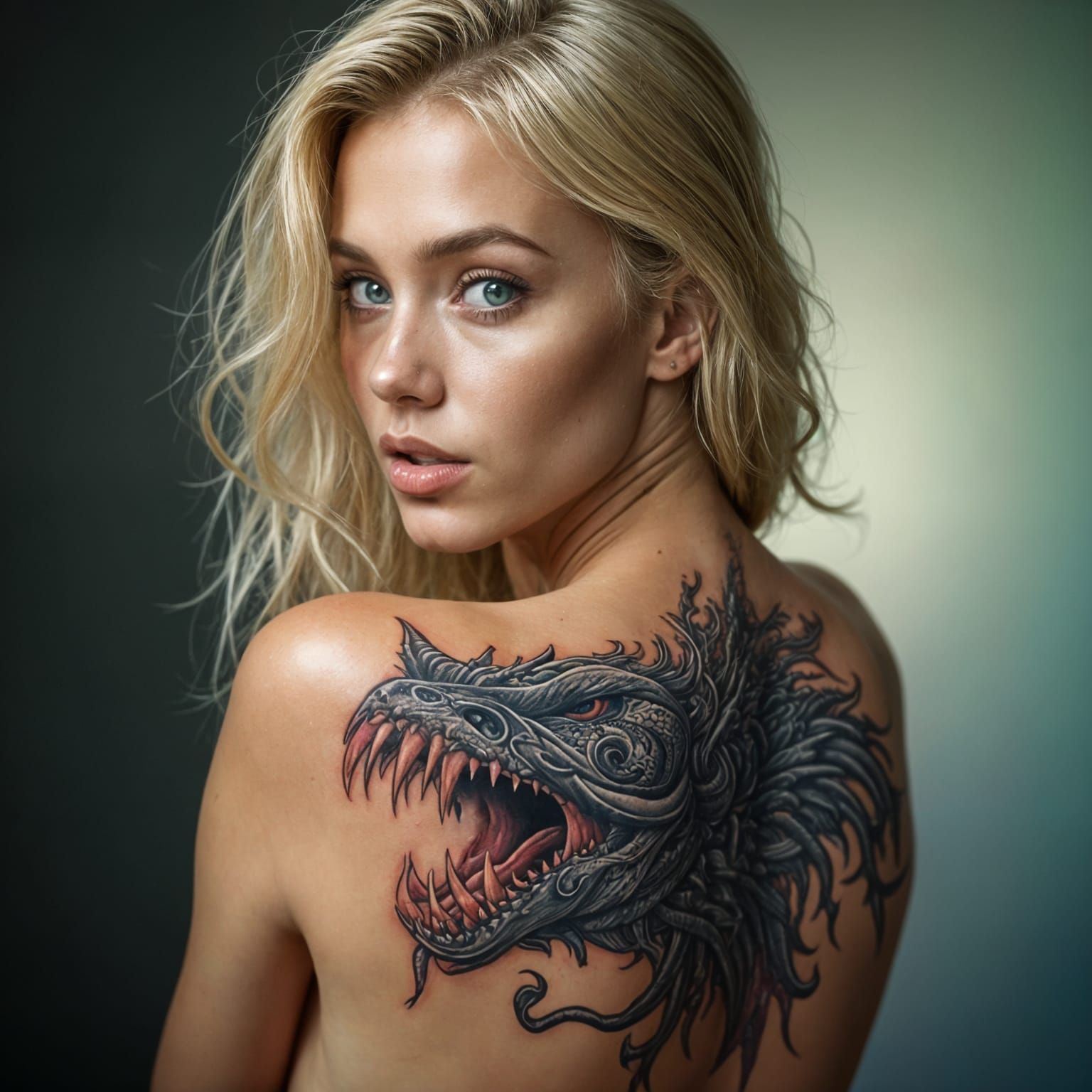 Glowing Blue-Eyed Woman Reveals Biomechanical Back Tattoo