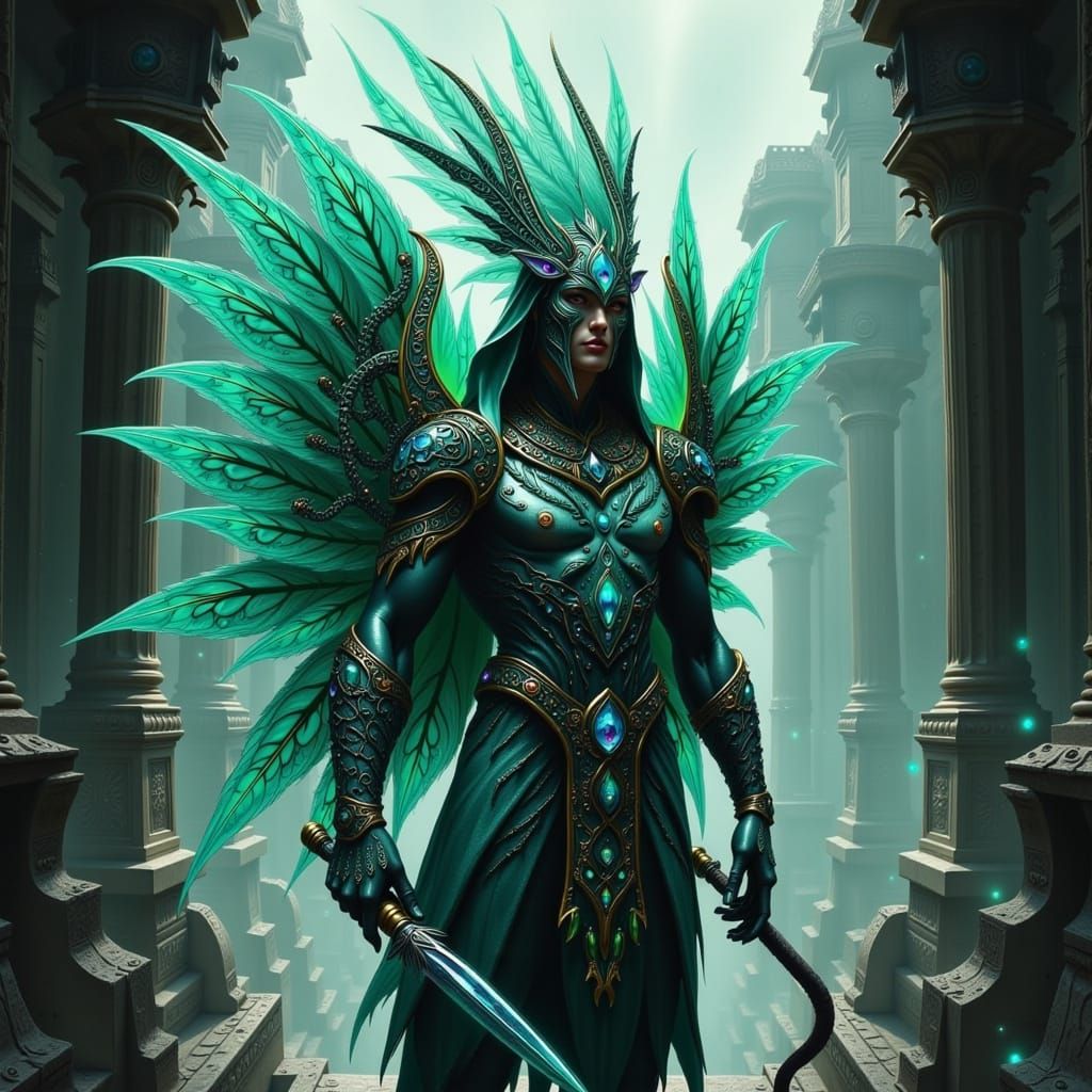 Mystical Aztec Warrior in Biomechanical Futurism Style