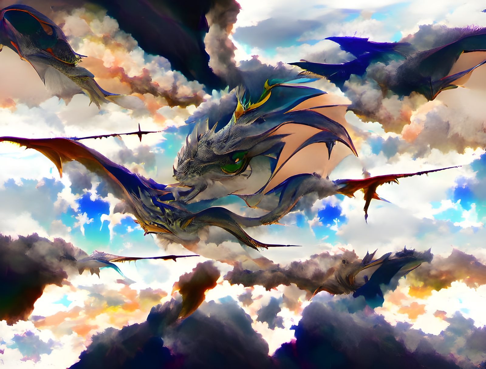 Majestic Dragon Soars Through the Clouds in Impressive Art
