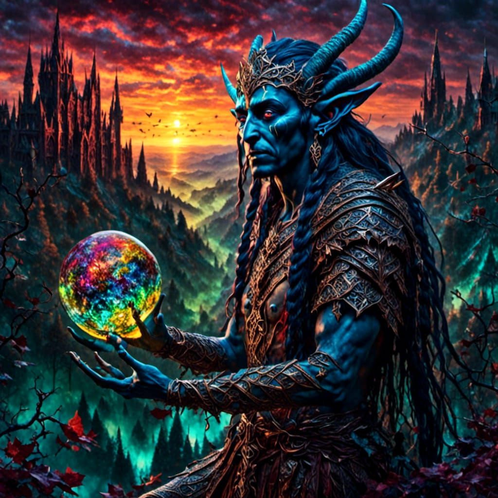 Surreal Glass Elf Figure in Vibrant Emaillé Style with Intri...