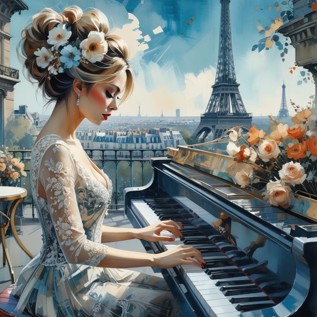 woman playing piano ..