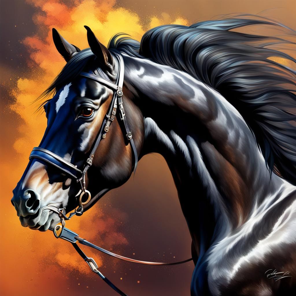 Realistic Arabian Stallion in Vibrant Splash Art