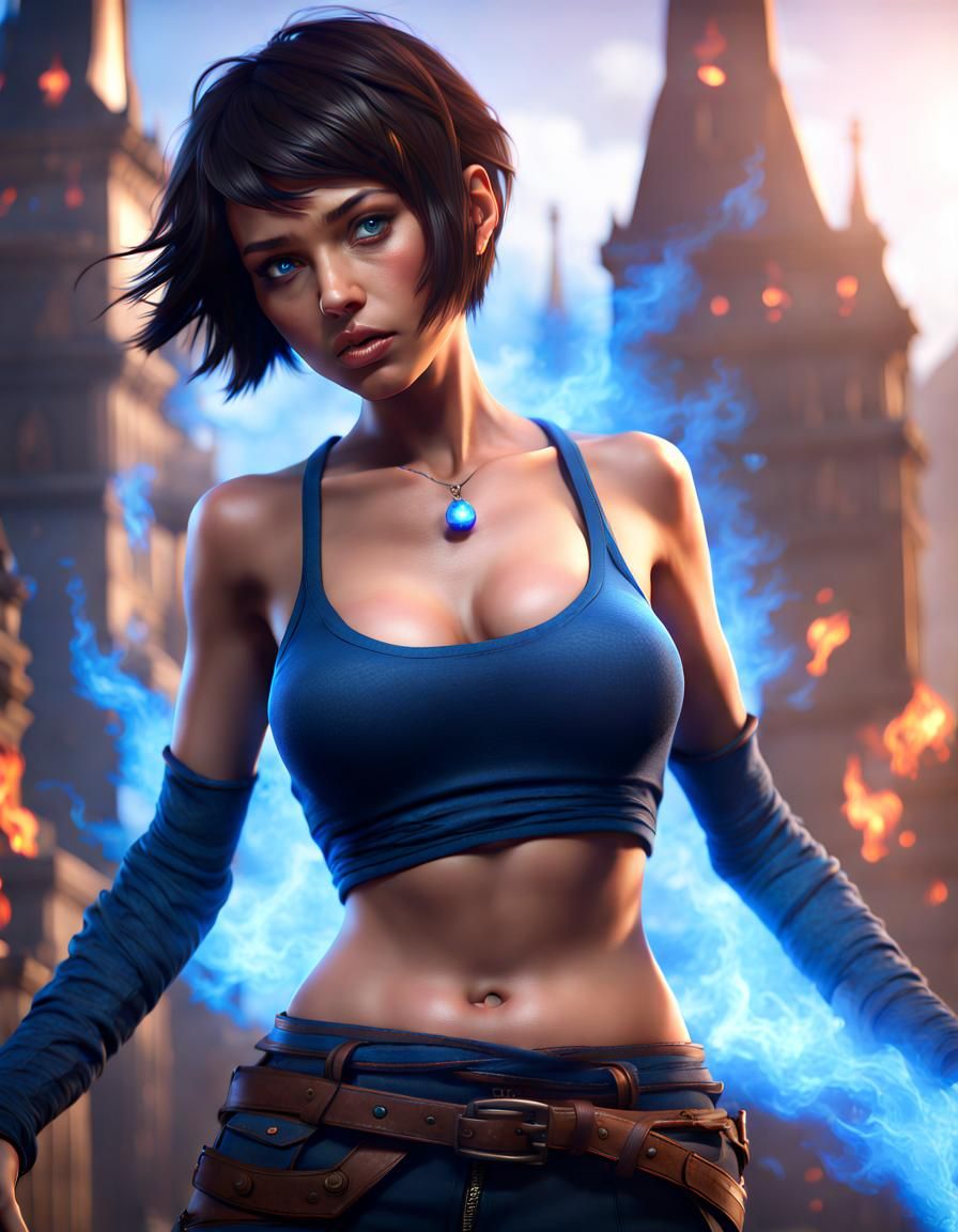 Fantastical Blue Flame Warrior