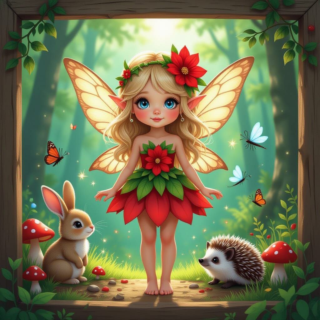 Forest Fairy with Woodland Creatures in Hyperrealistic Style