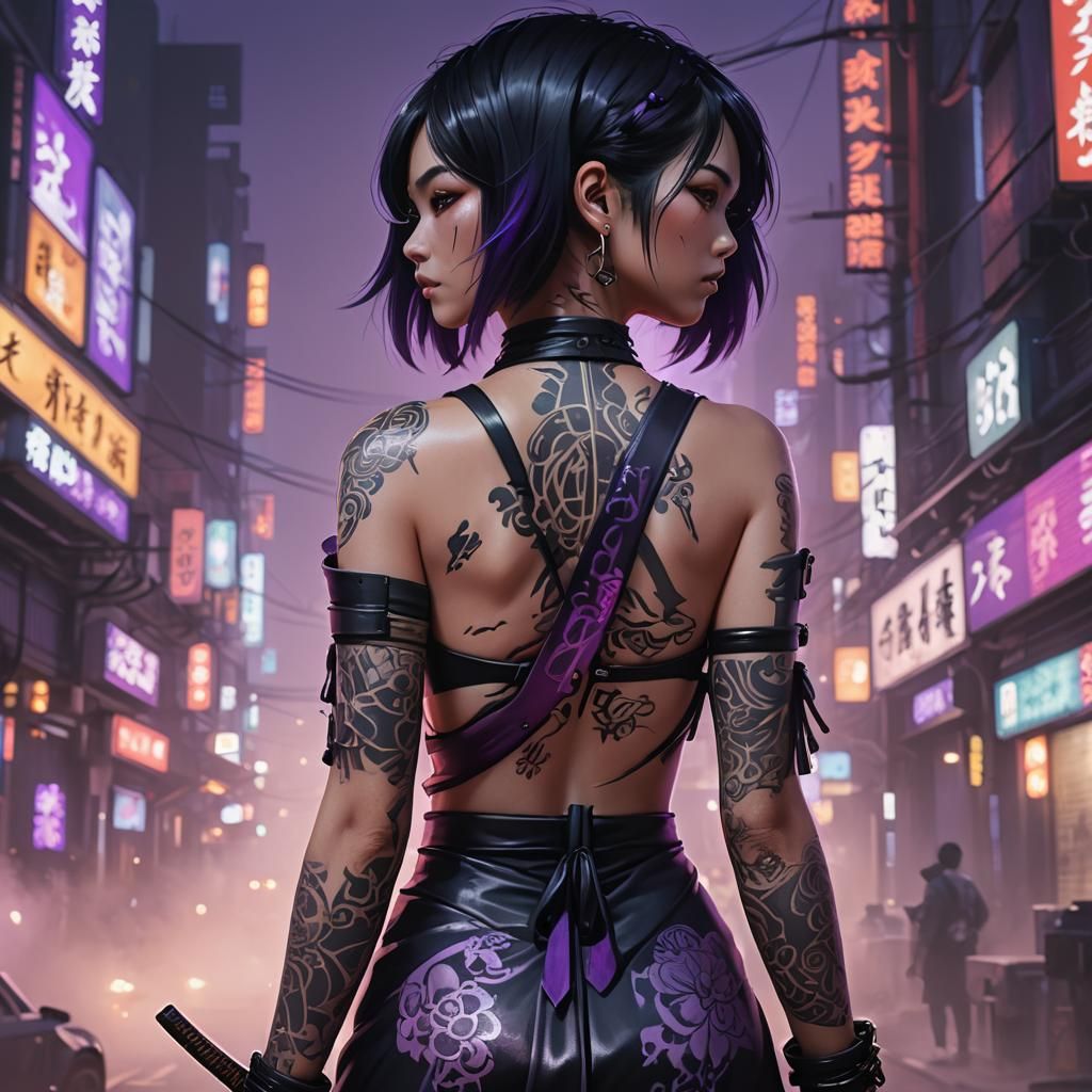 Cyberpunk Anime Portrait of a Shapely Asian Woman