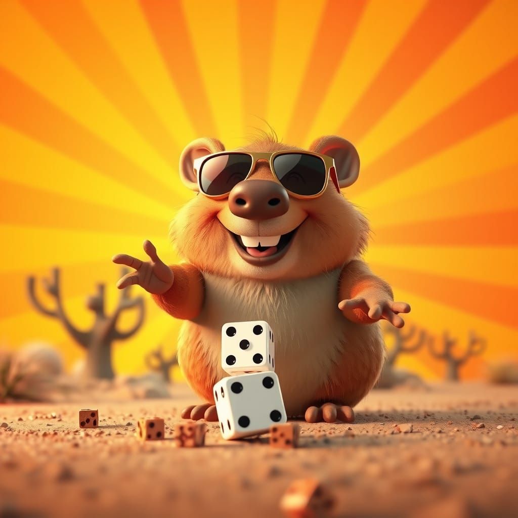 Cartoon Wombat Rolls Dice: Pixar-Style 3D Art