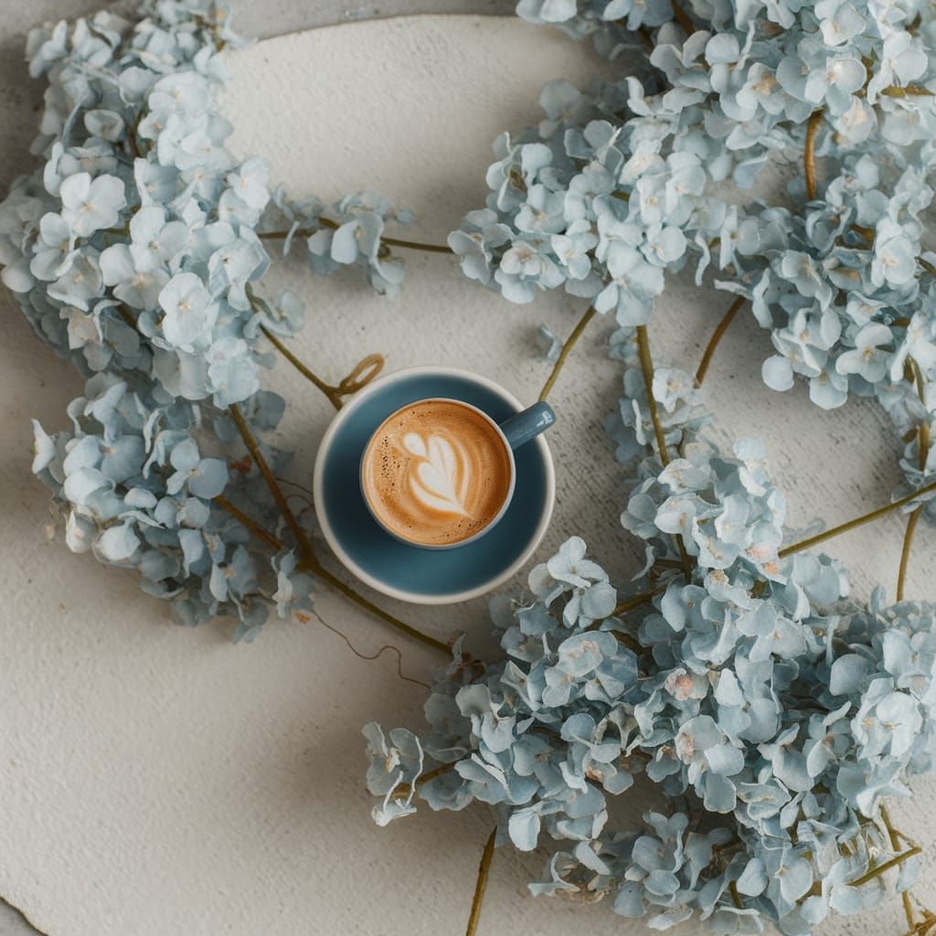 Abstract Azure Coffee Art: Delicate Design