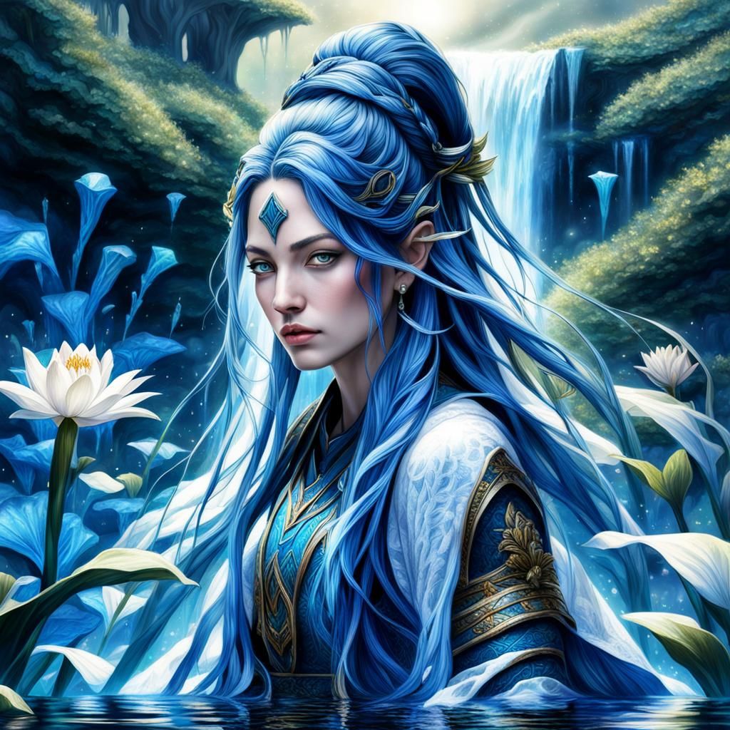 Aquarius Warrior Goddess in Ethereal Waterscape