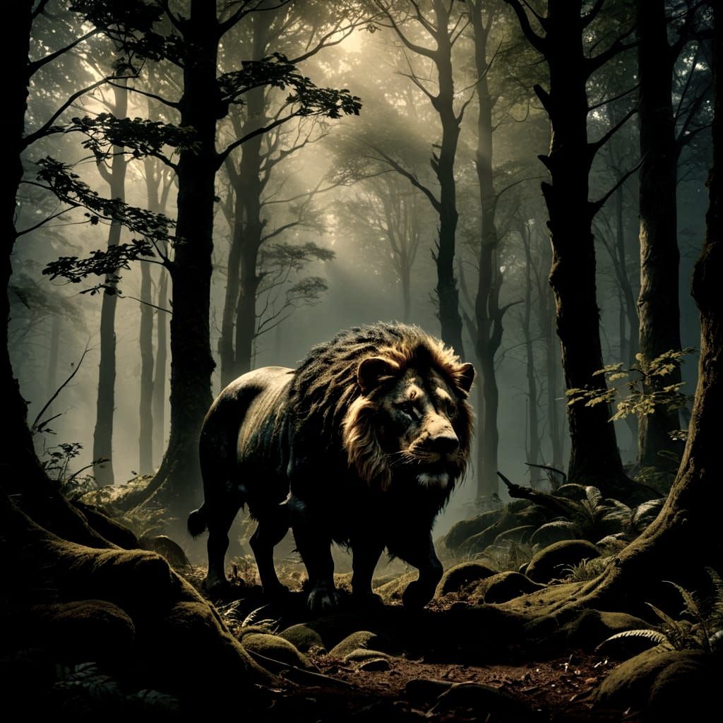 Fantastical Lion Pig Hybrid in German Forest Landscape