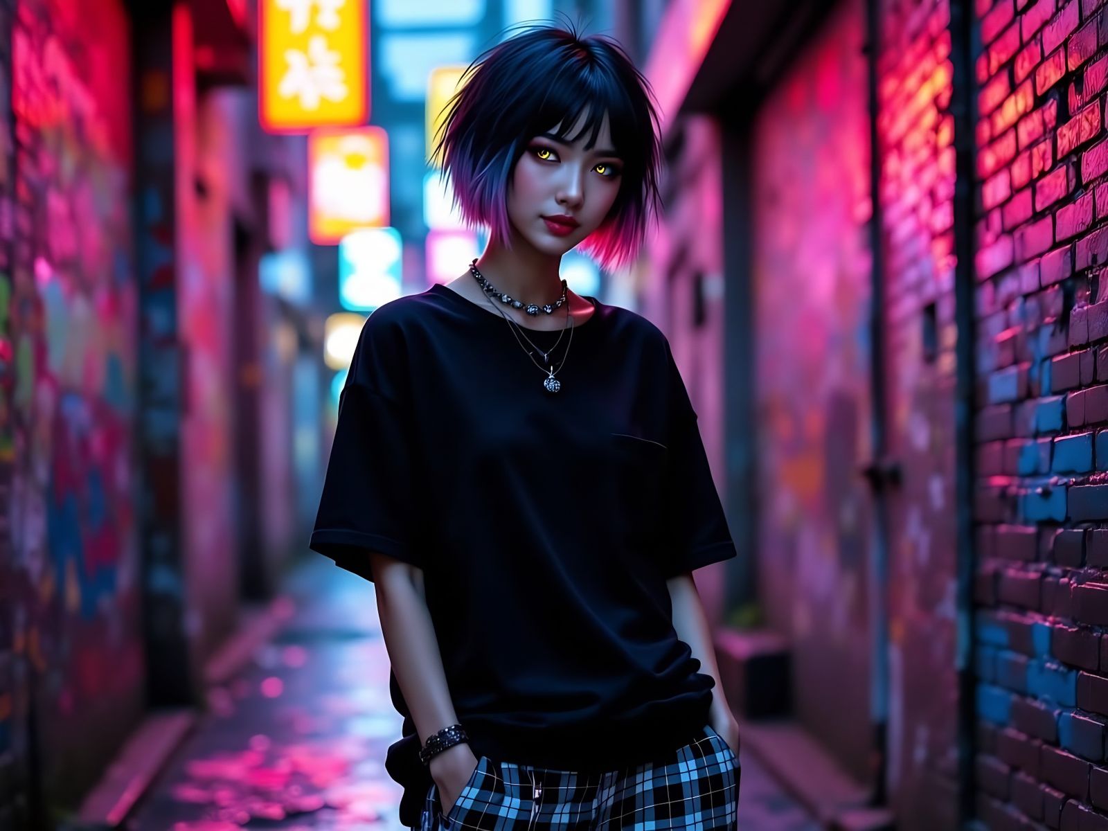 Graffiti Alleyway Emo Girl in Neon Glow