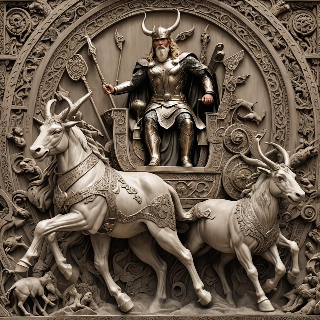 Thor Thunderously Rides His Chariot through the Norse Skies