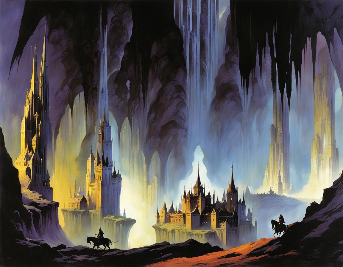 Dark Fantasy Underground City in a Spacious Cave