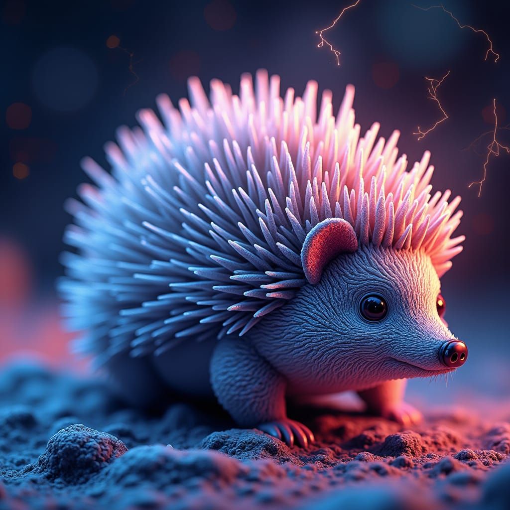 Futuristic Hedgehog Embodied with Electric Aura and Frosty Q...