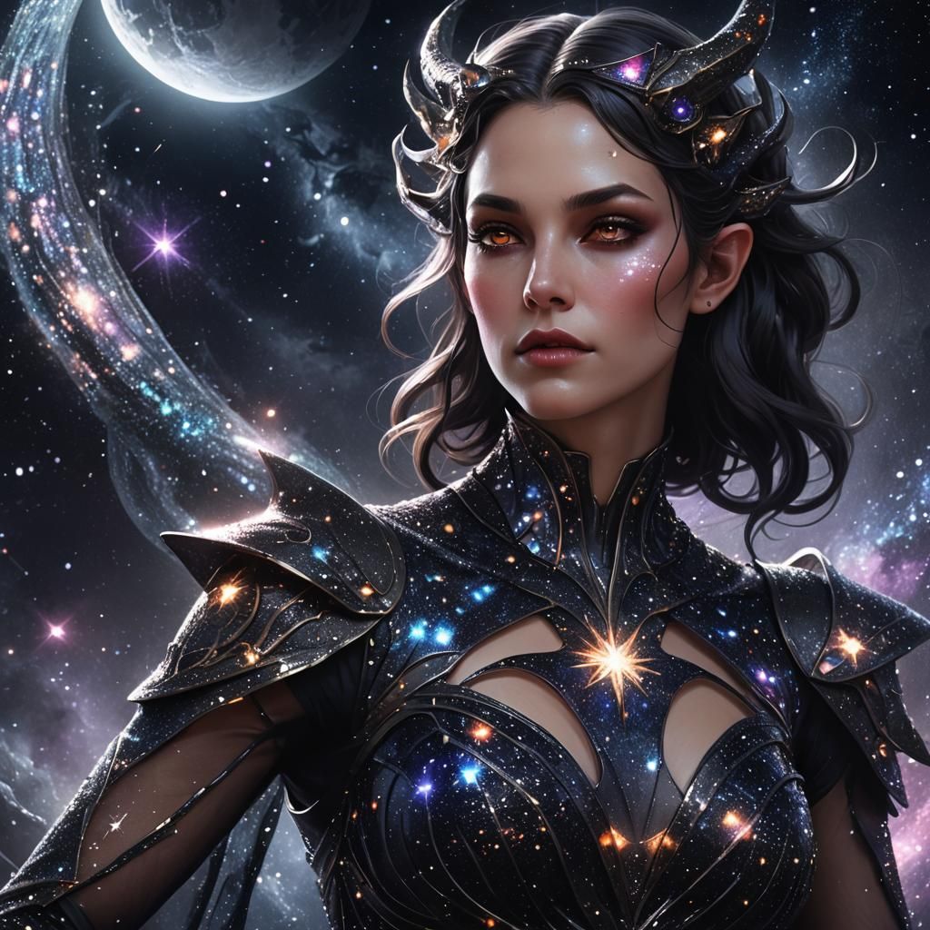 Galactic Goddess in Shimmering Dark Dress