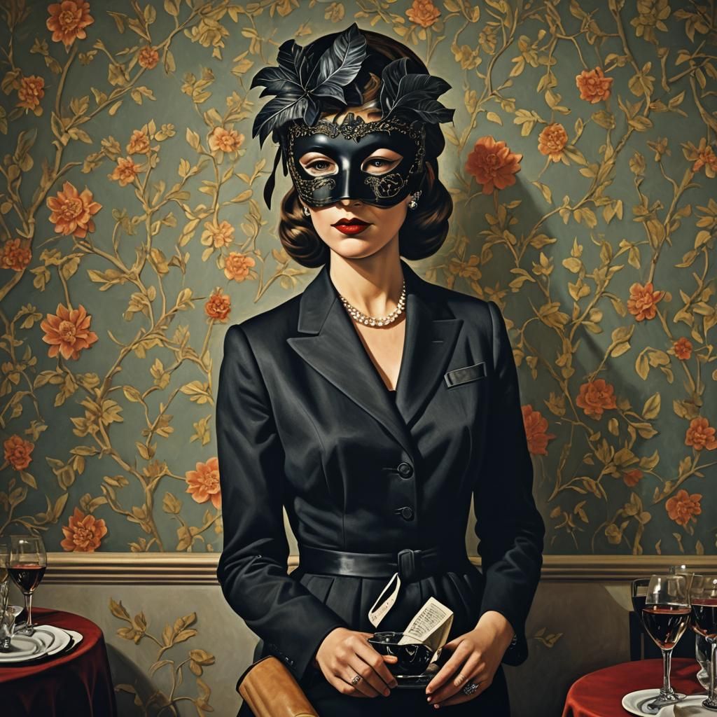 Woman in Black Mask at a Luxurious Gala in a Vibrant, Cinema...