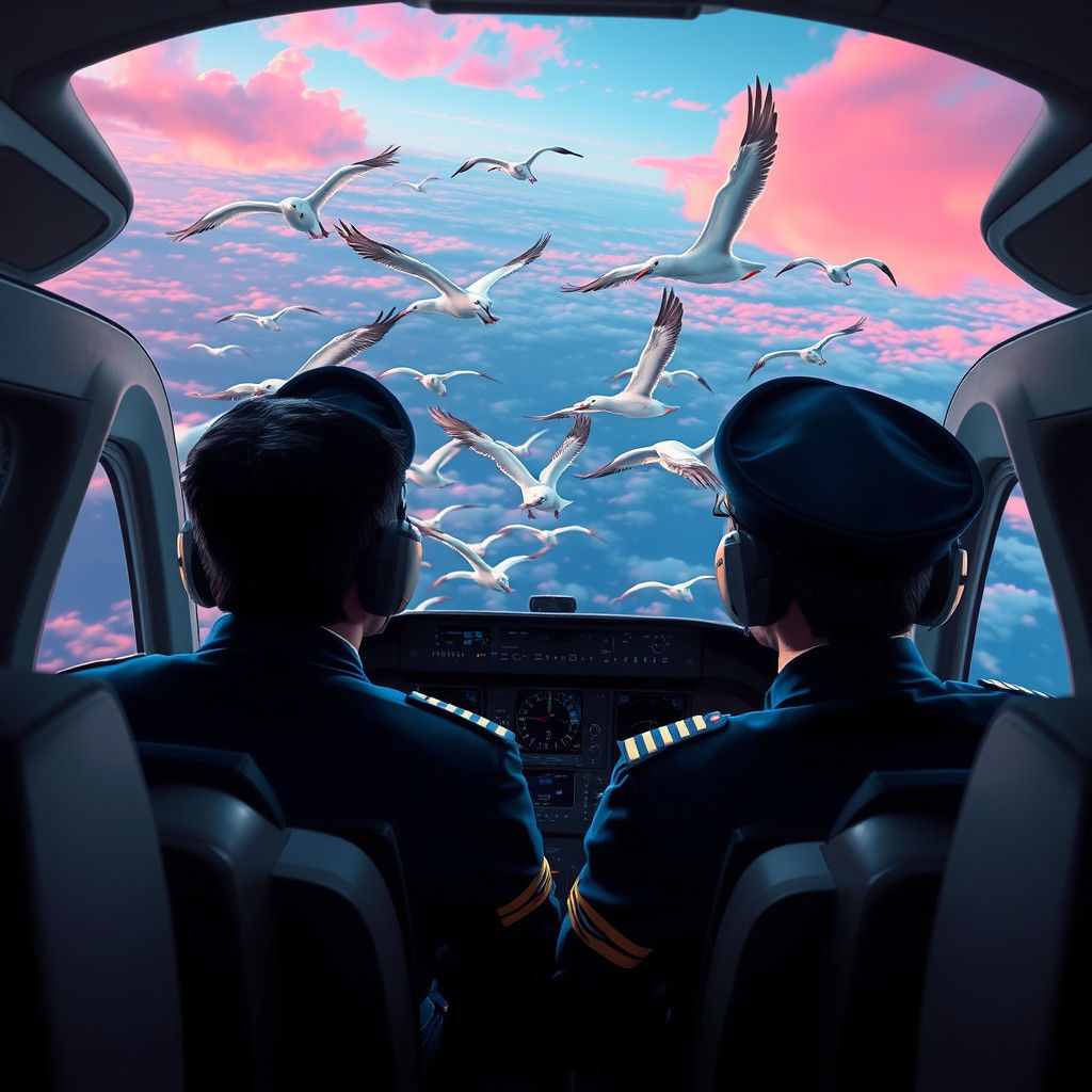 Navy Blue Pilots Gaze Out at Majestic Albatross in Dreamlike...