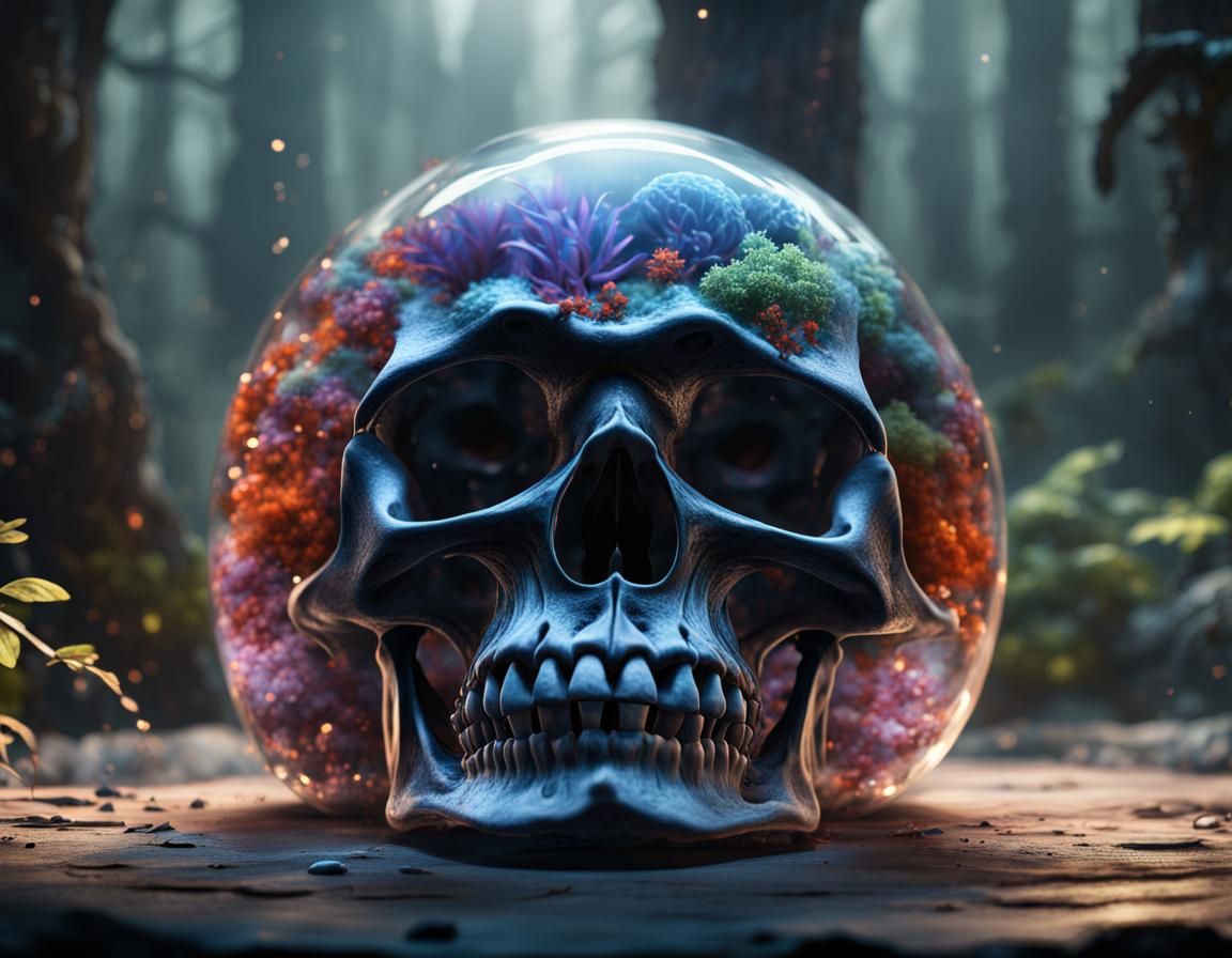 Crystal Glass Skull Teeming with Life