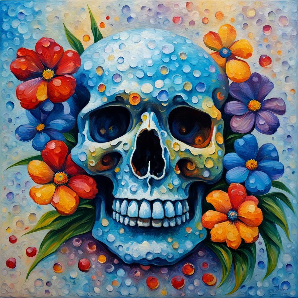 Vibrant Crystal Skull in Neo-Impressionist Oil Painting