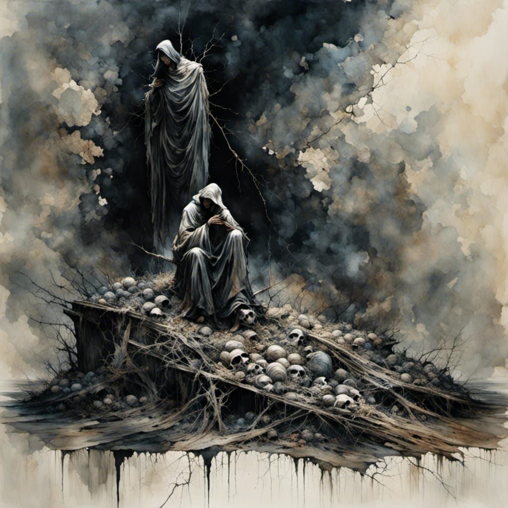 The Angel of Death in Dark, Gritty War Scene