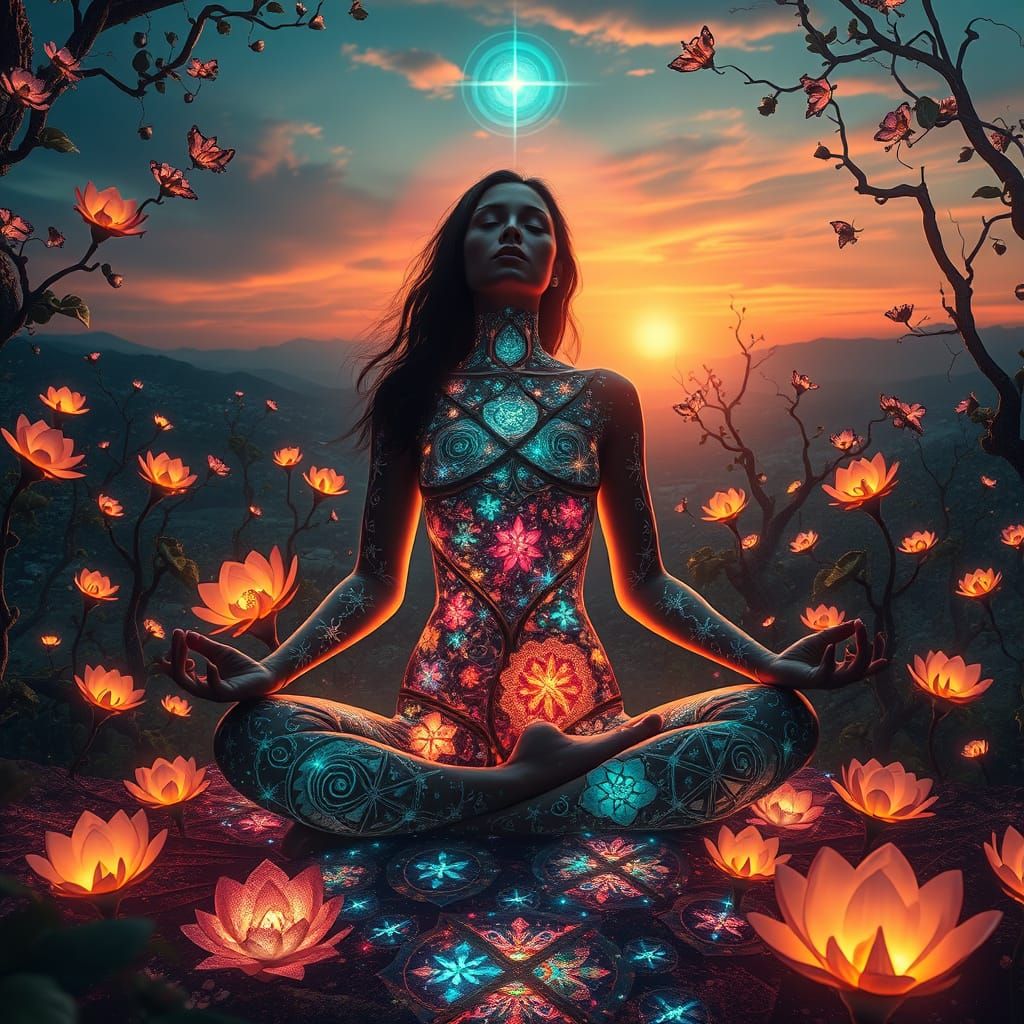 Surrealist Mystic Goddess in Dreamlike Landscape with Whimsi...