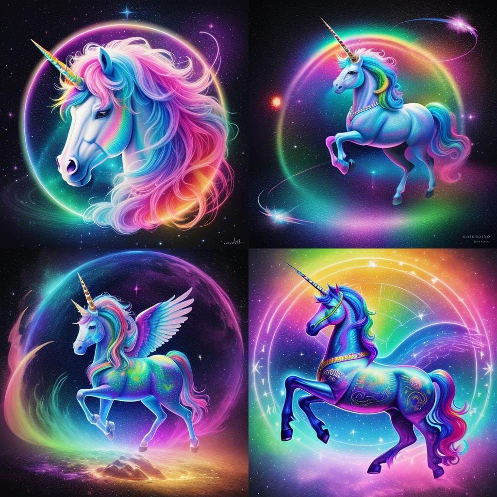 Surreal Cosmic Rainbow Unicorn in Vibrant Holographic Splend...