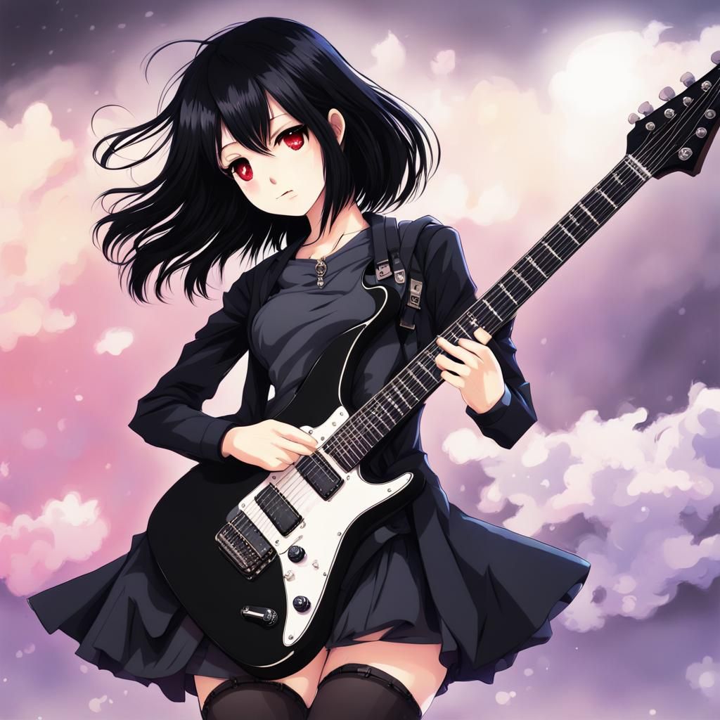 Gothic Teenage Guitarist in Anime Style