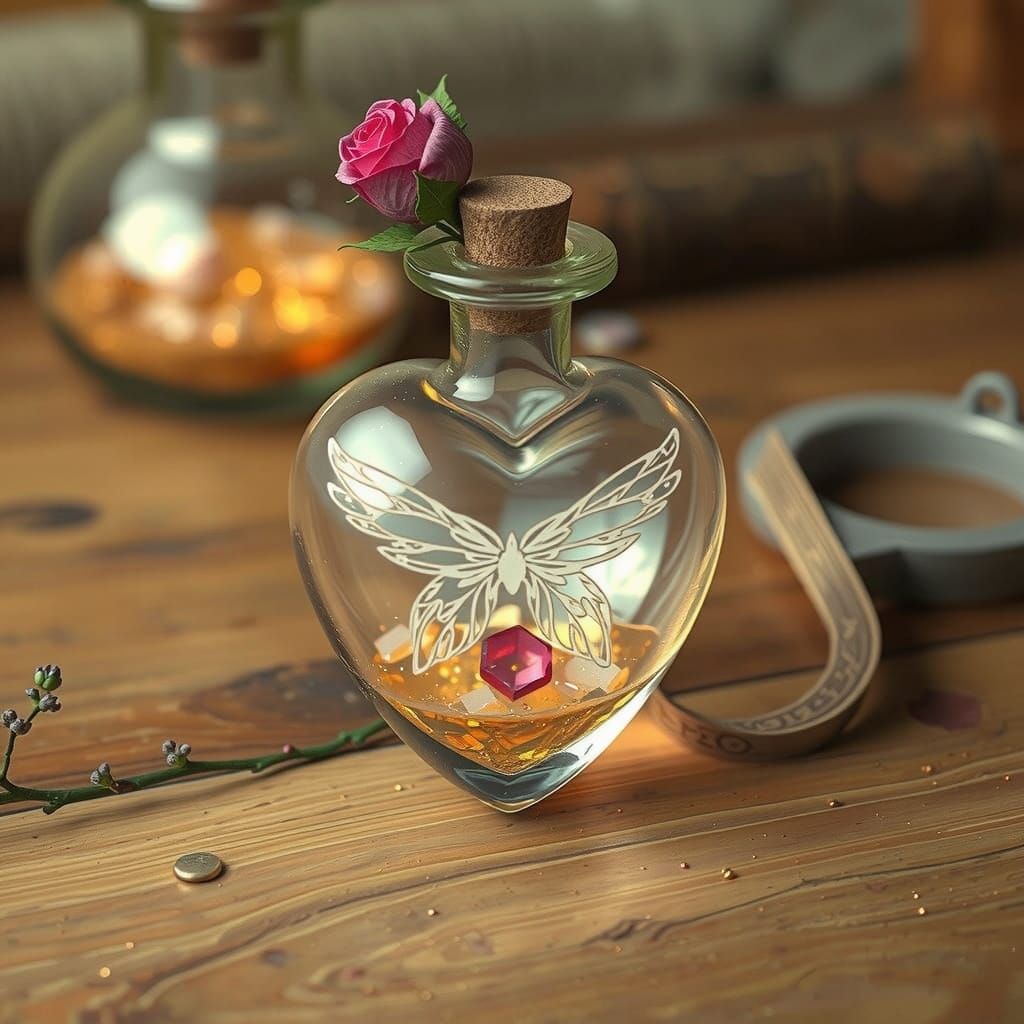 Heart-Shaped Vial with Fairy Wings and Stardust