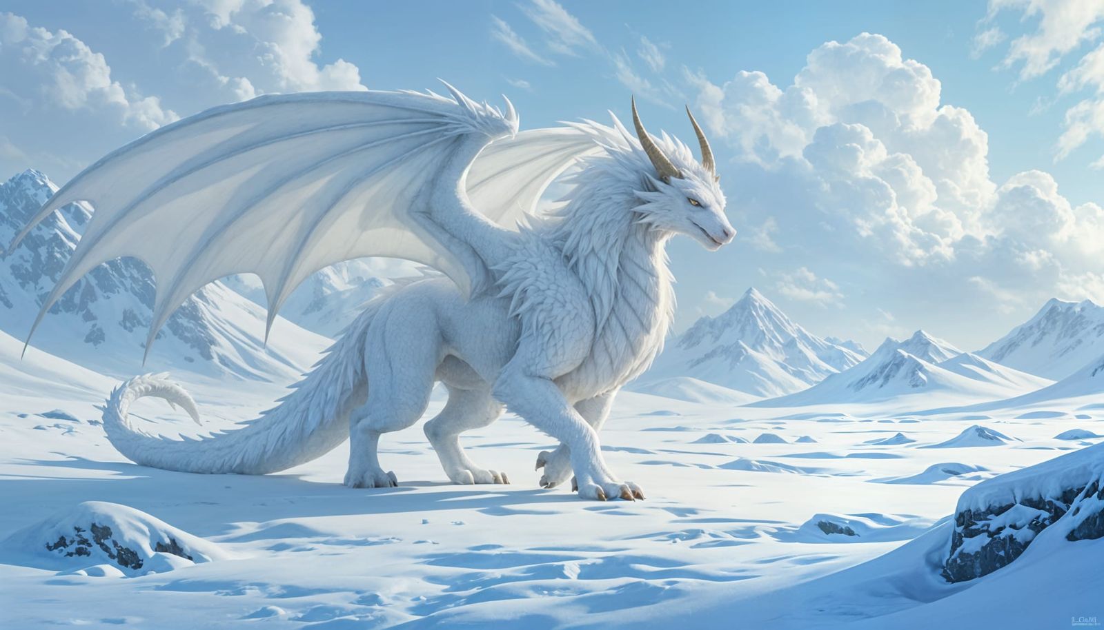 White Fur Dragon on Arctic Tundra