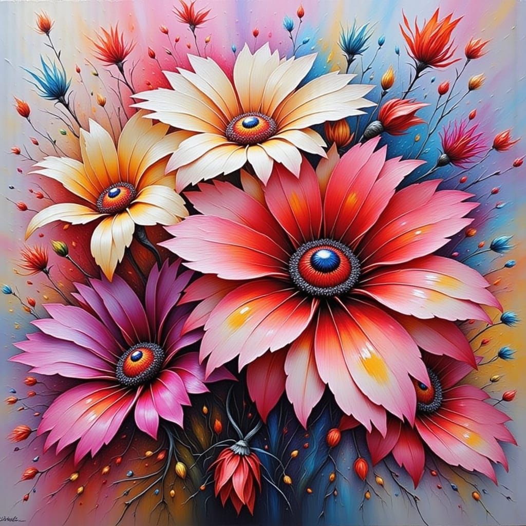 Vibrant Impasto Rose in Extreme Closeup