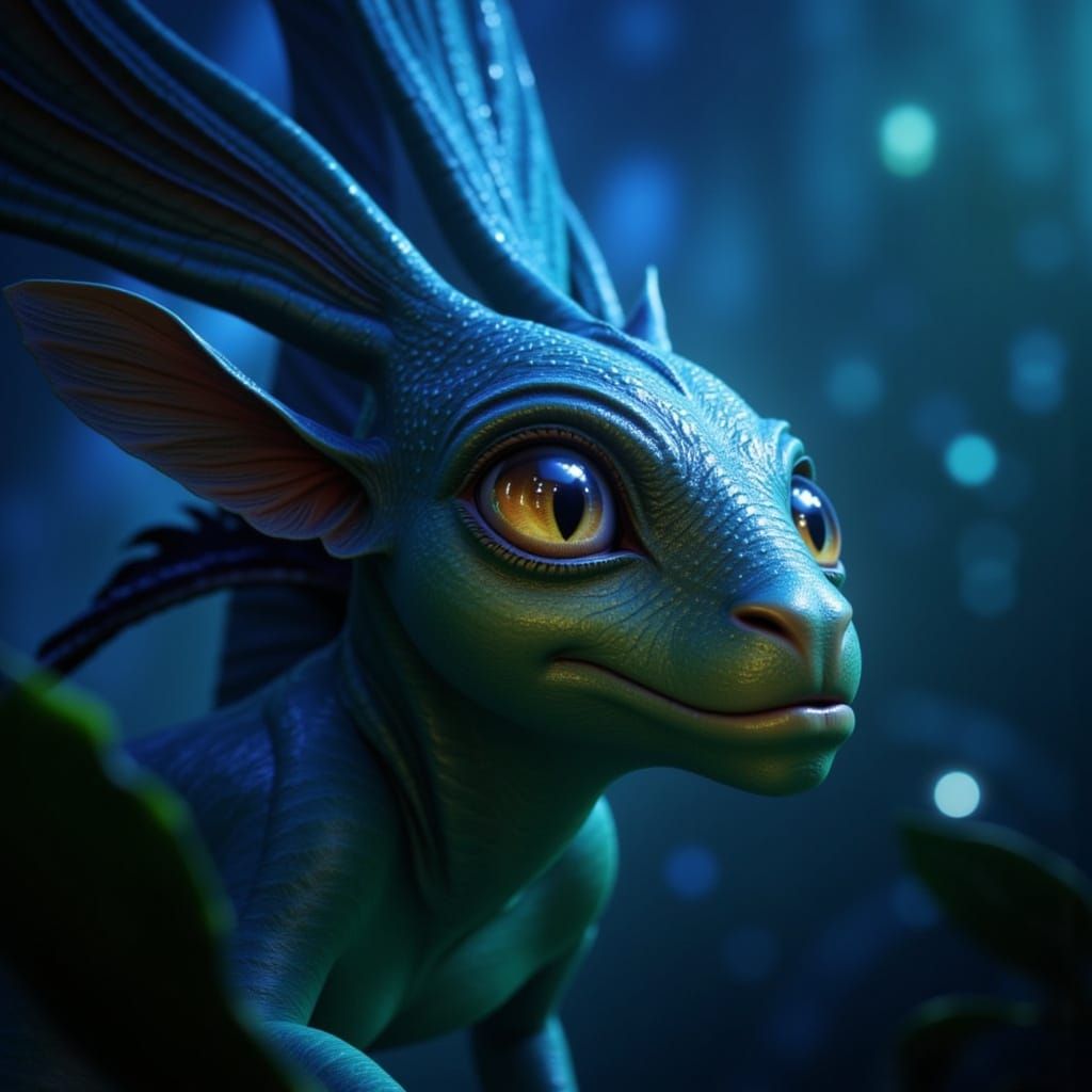 Fantastical Creature with Iridescent Scales in Bioluminescen...