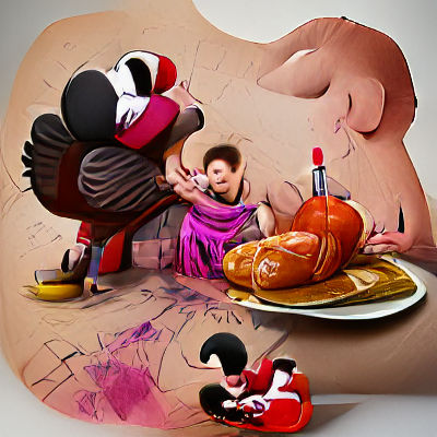 A Dark and Twisted Thanksgiving Feast in Surrealists' Style