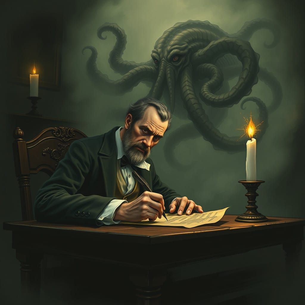 Man Signs Parchment in Flickering Candlelight Amidst Yog Sot...