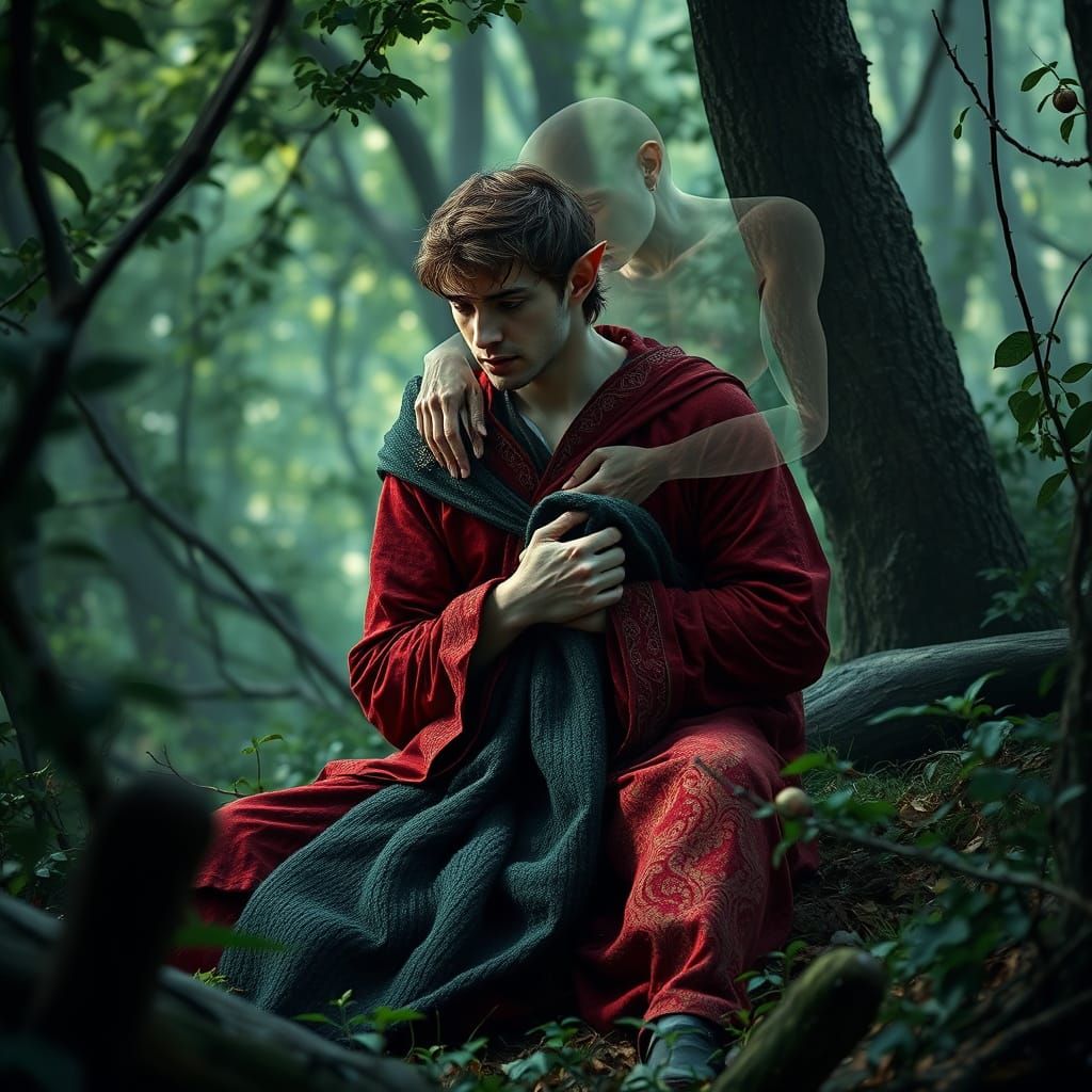 Elf in Magical Wood with Spirit Lover