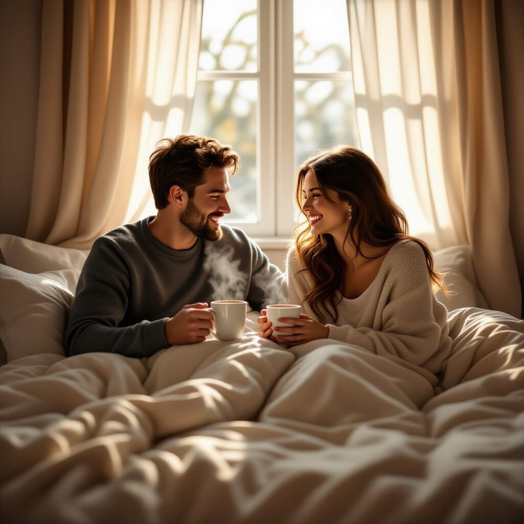 Cozy Morning Scene: Husband and Wife Share Coffee