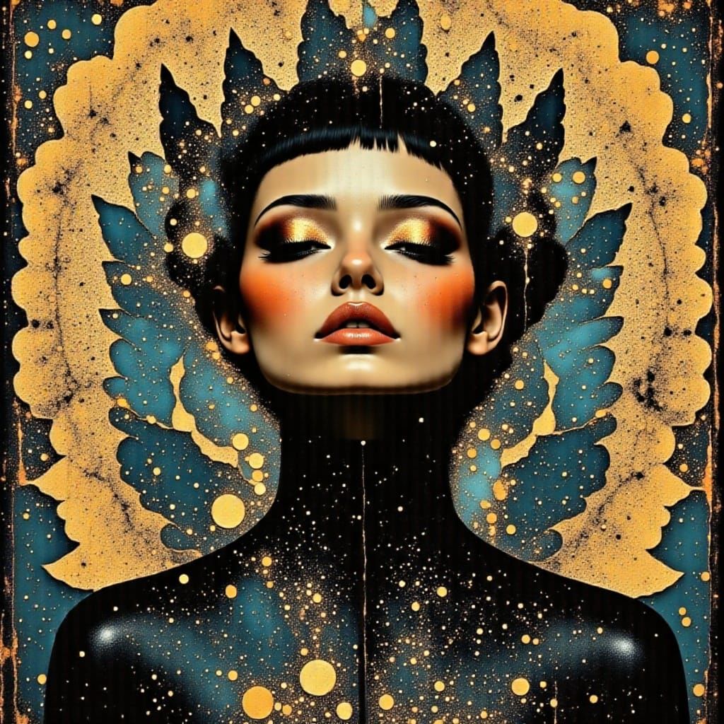 Retro-Futuristic Science Fiction Goddess in Glowing Cityscap...