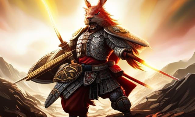 Hyperrealistic Samurai Rabbit Warrior Splash Art