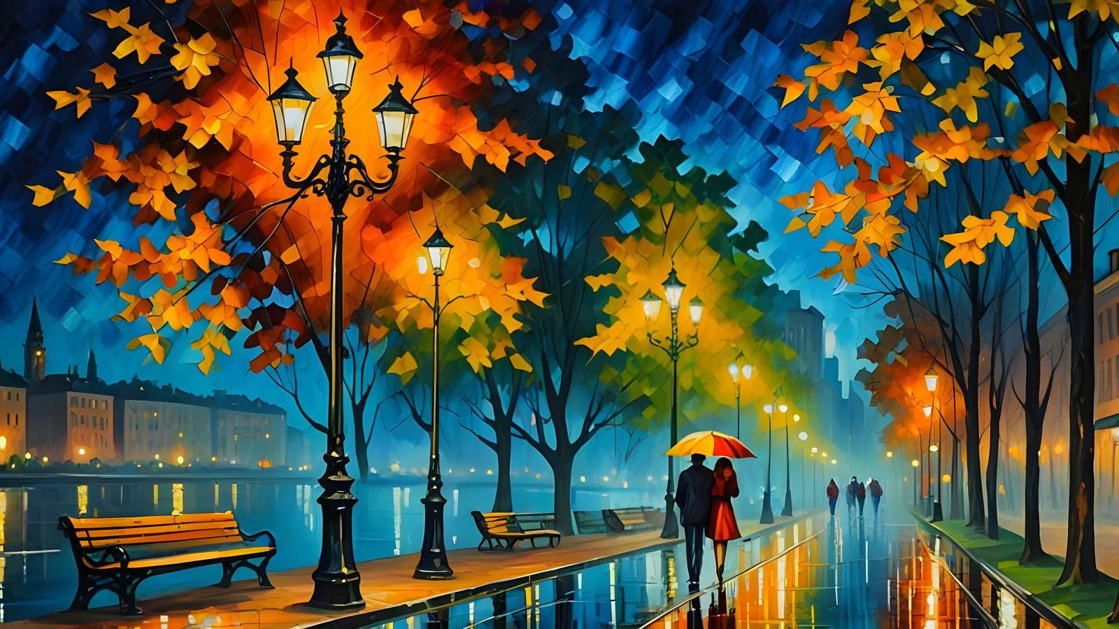 Impressionist Night Scene in Central Park