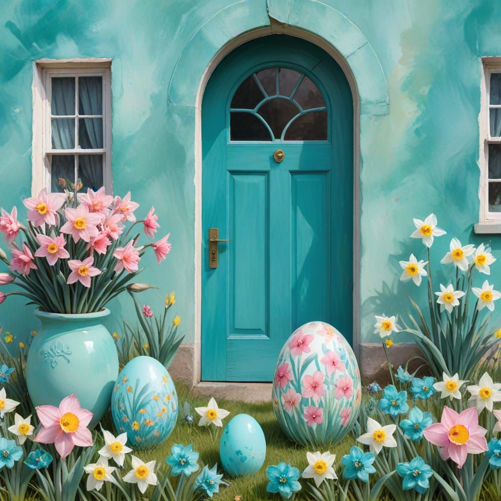 Whimsical Spring Door in Vibrant Watercolour