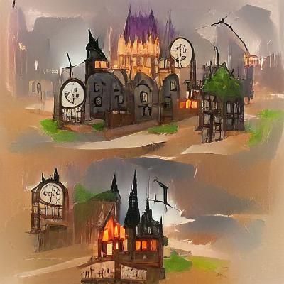 Gothic Cityscape at Sunset