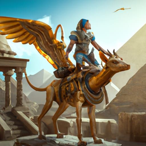 Egyptian Pharaoh Soars on Golden Dragon Over Pyramids in Epi...