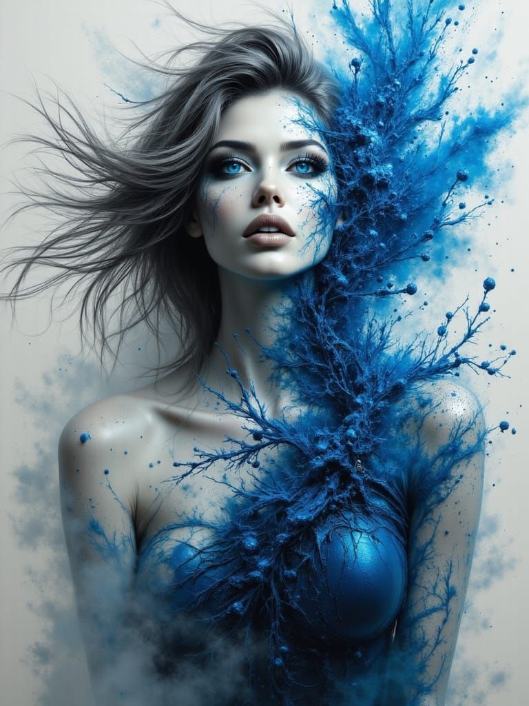 Ethereal Woman Emerging from Smoke and Mirrors