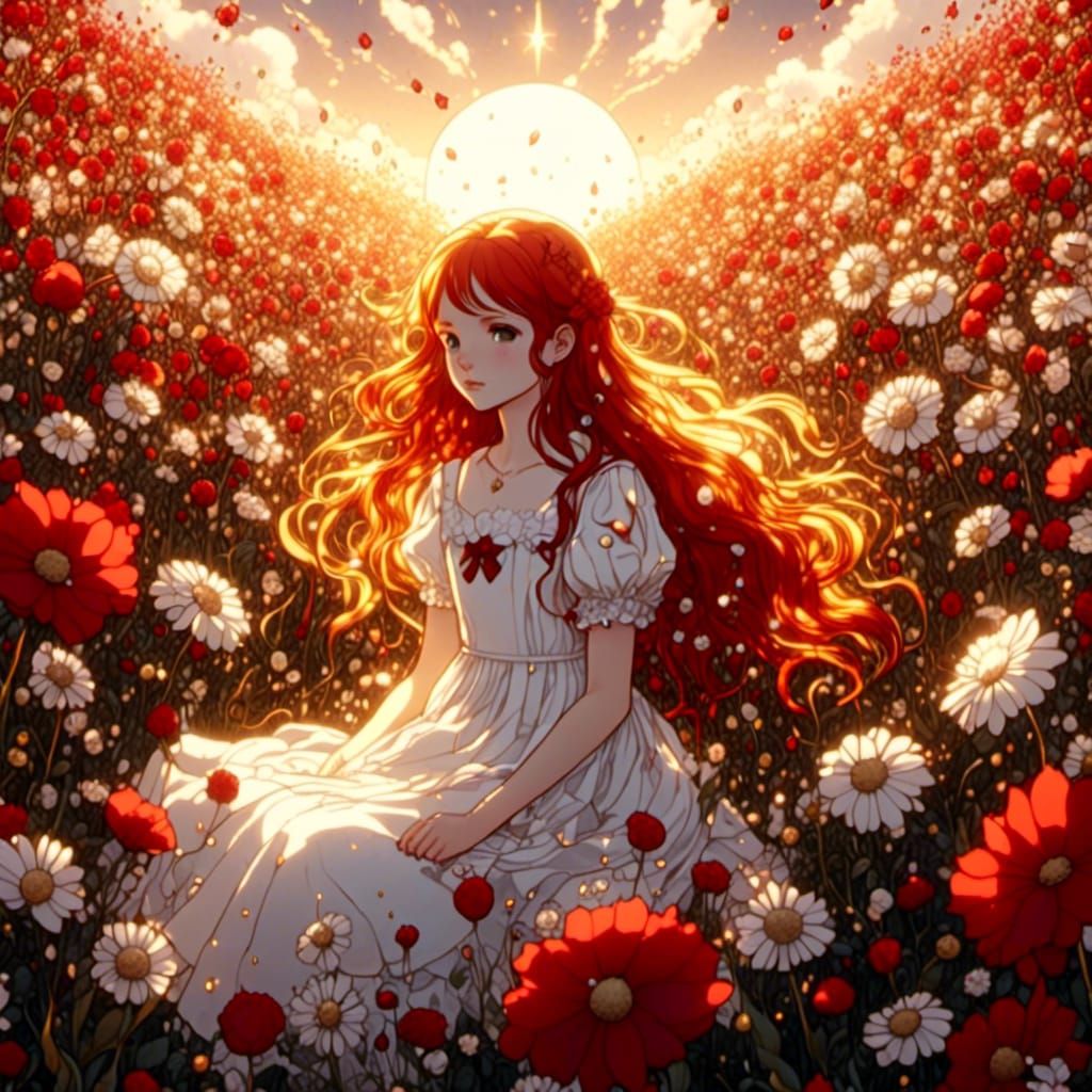 Elegant Little Girl in Whimsical Floral Field