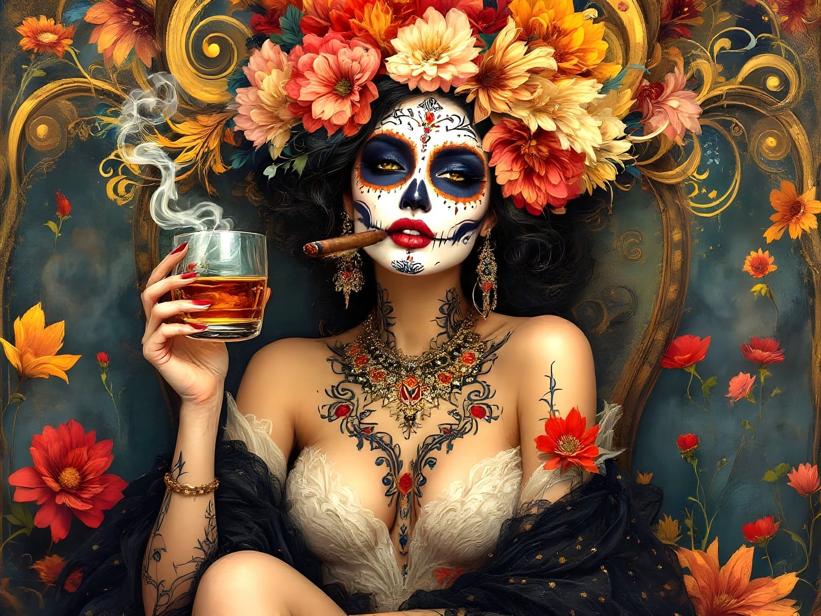 Surreal Day of the Dead Portrait in Abstract Art Style