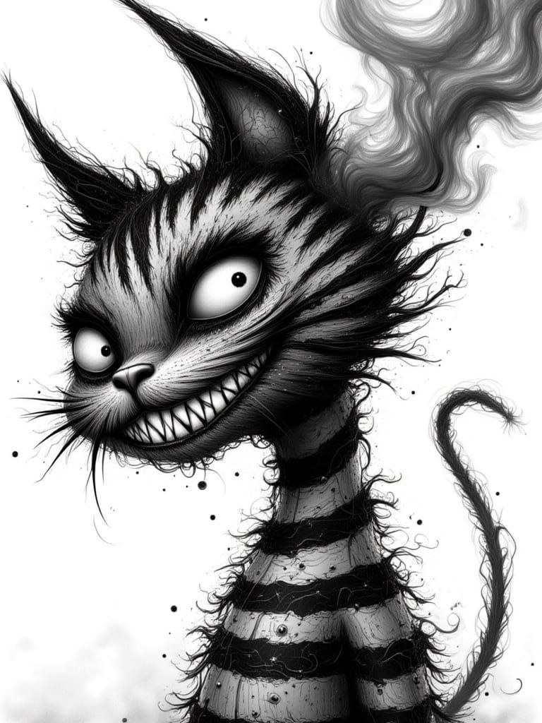 Cheshire Cat Illustration in Gothic Graphic Style