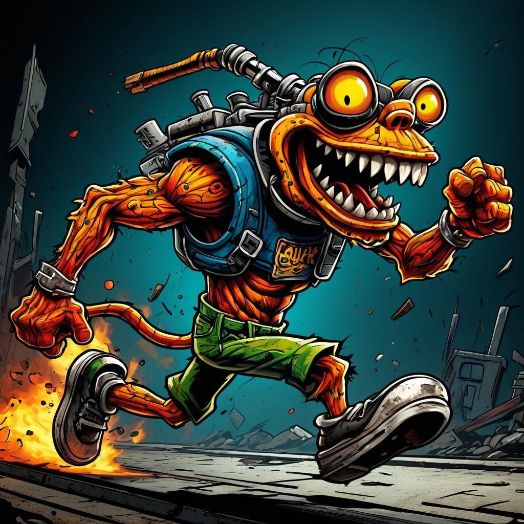 Quake 3 Ratfink Character in Ed Roth Cartoon Style