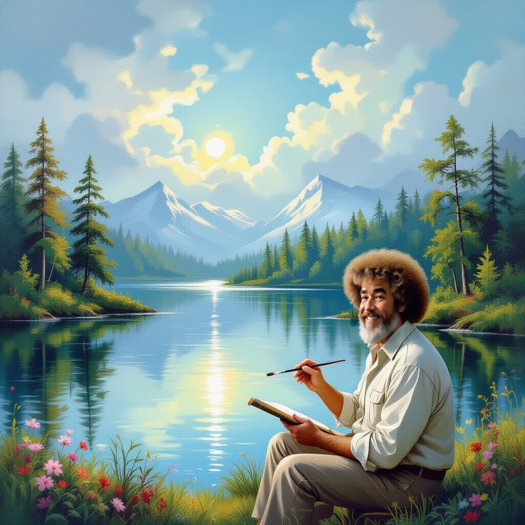 Bob Ross Paints a Serene Landscape with Happy Little Trees