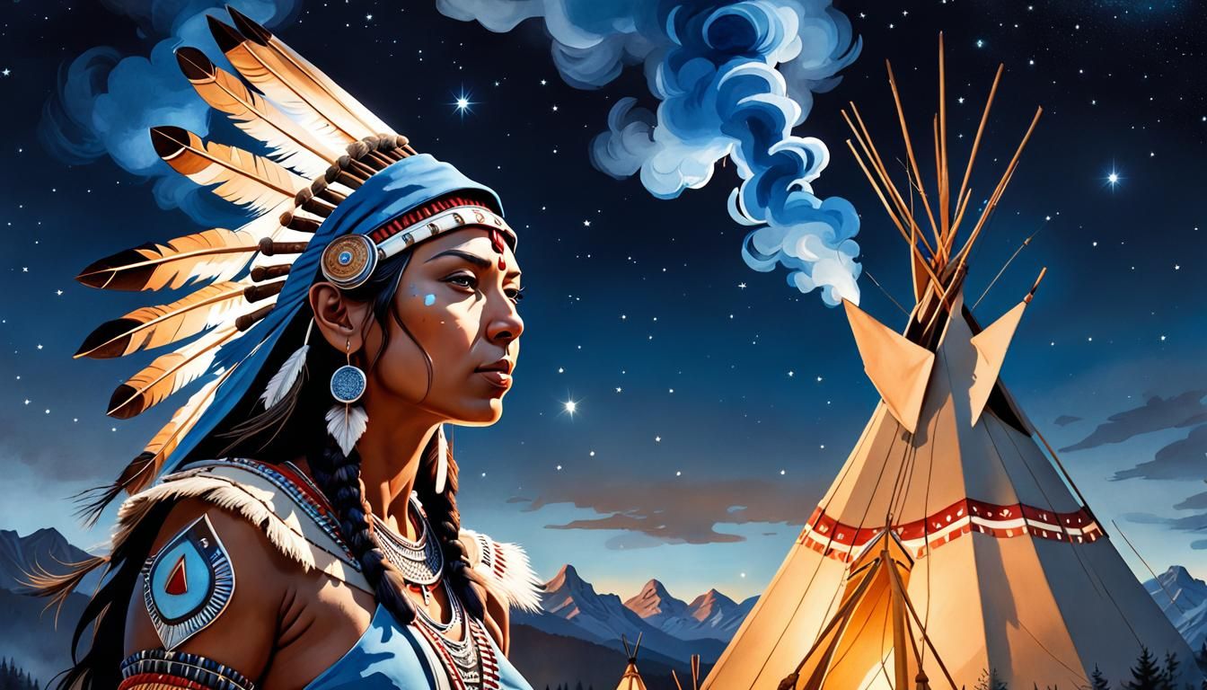 American Indian Woman at Camp