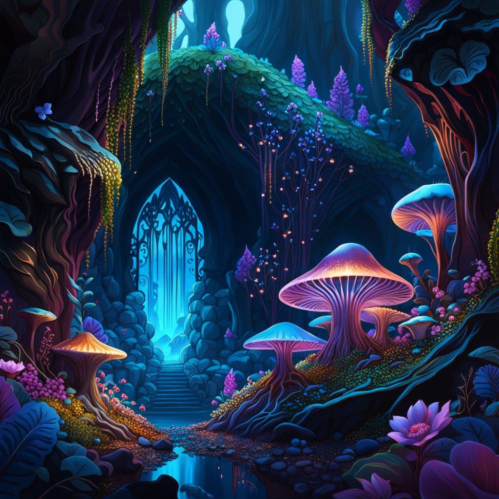 Enchanted Crystal Cave: Bioluminescent Wonderland