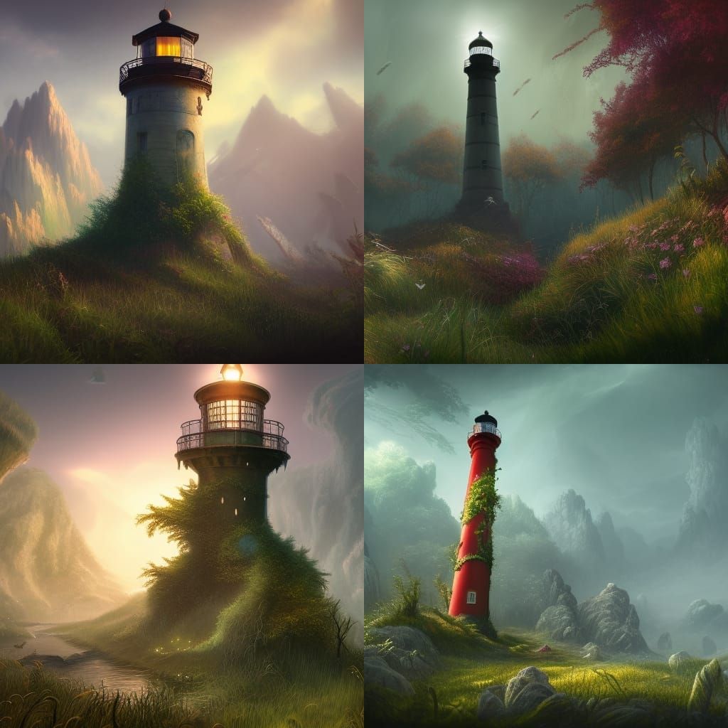 Majestic, Overgrown Lighthouse in a Fantastical World