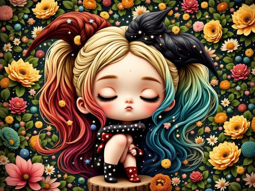 Chibi Harley Quinn and Poison Ivy in Klimt Style